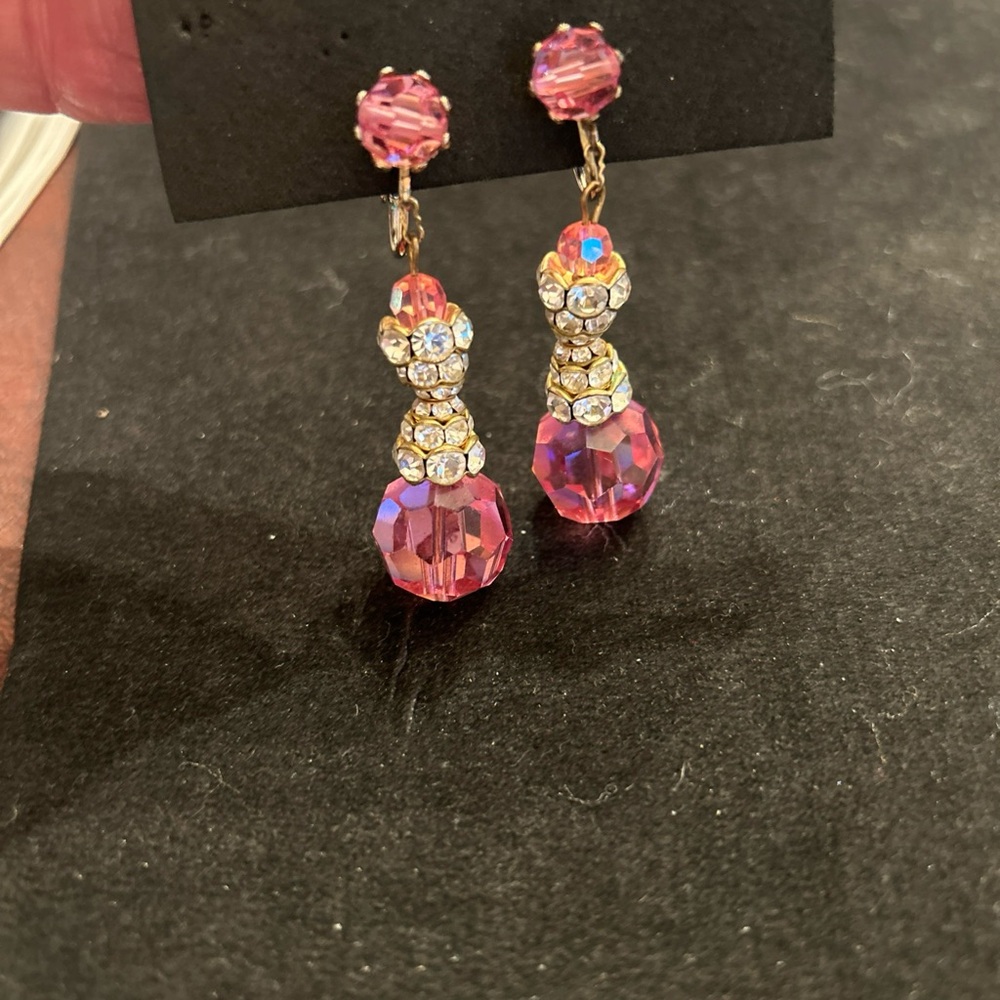 Vintage Pink Crystal Clip on Earrings, Elegant, Stunning